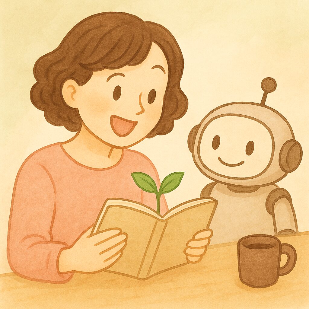 ノートを見ながら会話しているAIと私