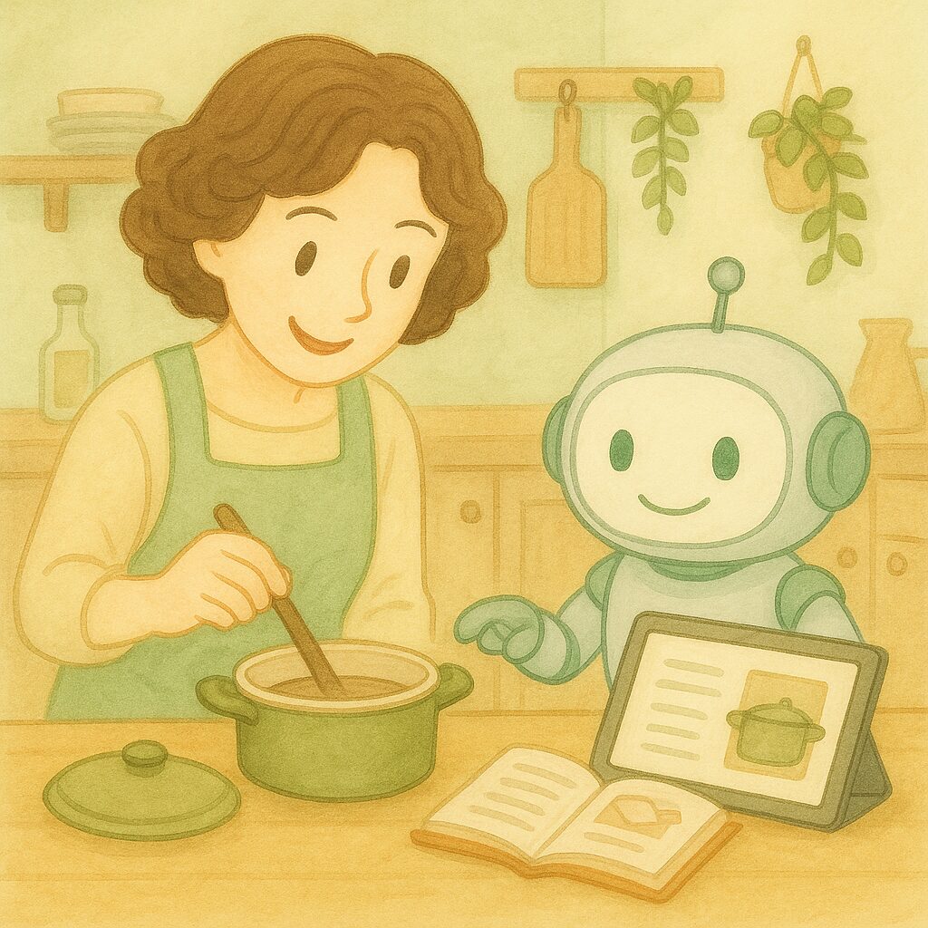 キッチンで料理をしているAIと私